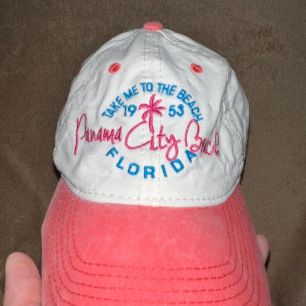 Alvin's Island Panama Beach FL Take me to the Beach Peach Teal Cream Hat Cap‎